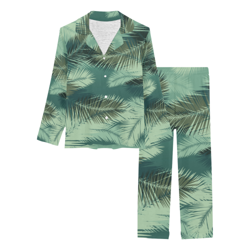 Green Planet Palm Leaf Pattern Women's Long Pajama Set