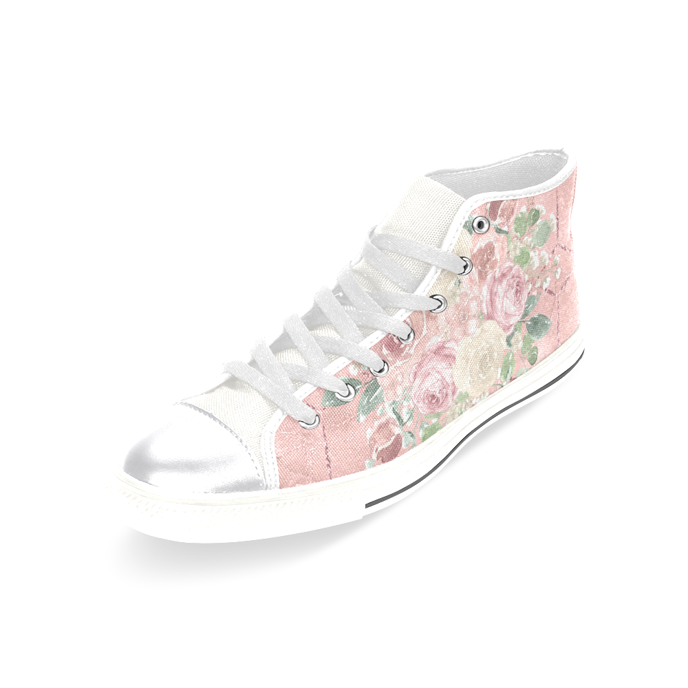 Sweet Pink Floral Shoes, Watercolor Women's Classic High Top Canvas Shoes (Model 017)