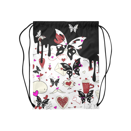 Valentine's Day LOVE HEARTS pattern red pink Medium Drawstring Bag Model 1604 (Twin Sides) 13.8"(W) * 18.1"(H)