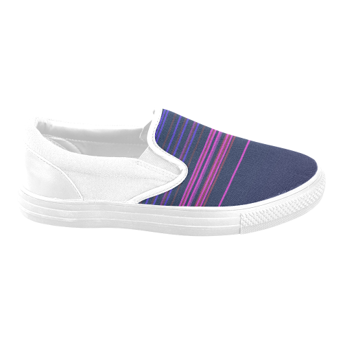 BLUE LINES WITH PINK Women's Unusual Slip-on Canvas Shoes (Model 019)