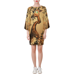 Cute giraffe in the fantasy wood Bell Sleeve Dress (Model D52)