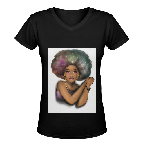 Cosmic Afro Women's Deep V-neck T-shirt (Model T19)
