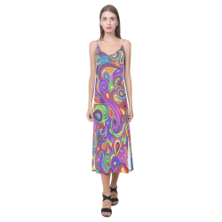 Psychedelic Hippy Doodle by ArtformDesigns V-Neck Open Fork Long Dress(Model D18)
