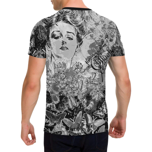 Lady and butterflies Men's All Over Print T-Shirt with Chest Pocket (Model T56)
