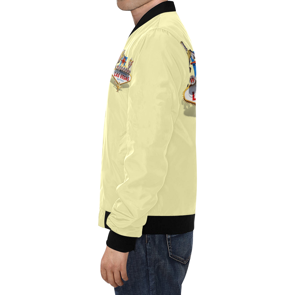 Las Vegas Welcome Sign on Yellow All Over Print Bomber Jacket for Men/Large Size (Model H19)