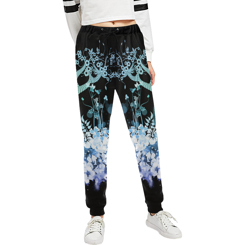 Awesome wolf with flowers Unisex All Over Print Sweatpants (Model L11)