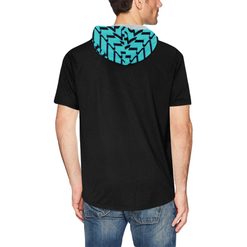 NUMBERS Collection 1234567 Teal/Black Flag All Over Print Short Sleeve Hoodie for Men (Model H32)