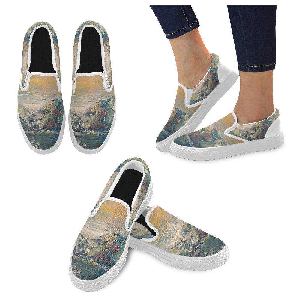 Mountains painting Men's Unusual Slip-on Canvas Shoes (Model 019)