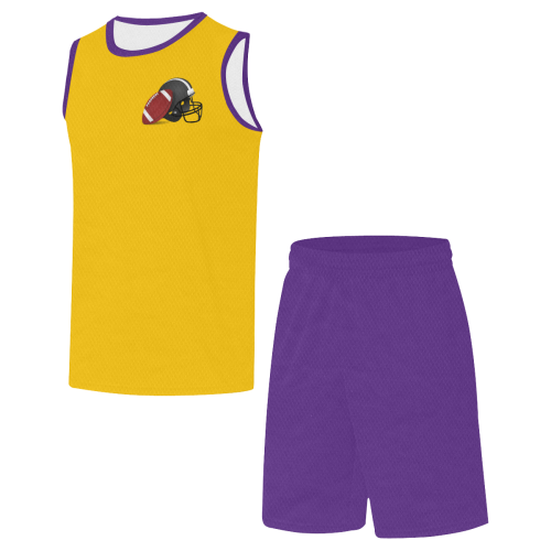 Football and Football Helmet Sports Purple and Gold All Over Print Basketball Uniform
