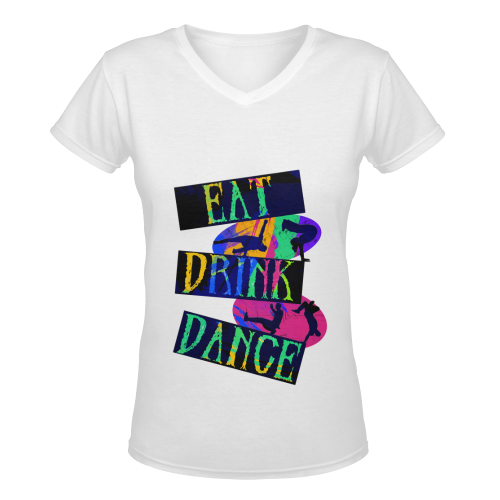 Break Dancing Colorful on White Women's Deep V-neck T-shirt (Model T19)