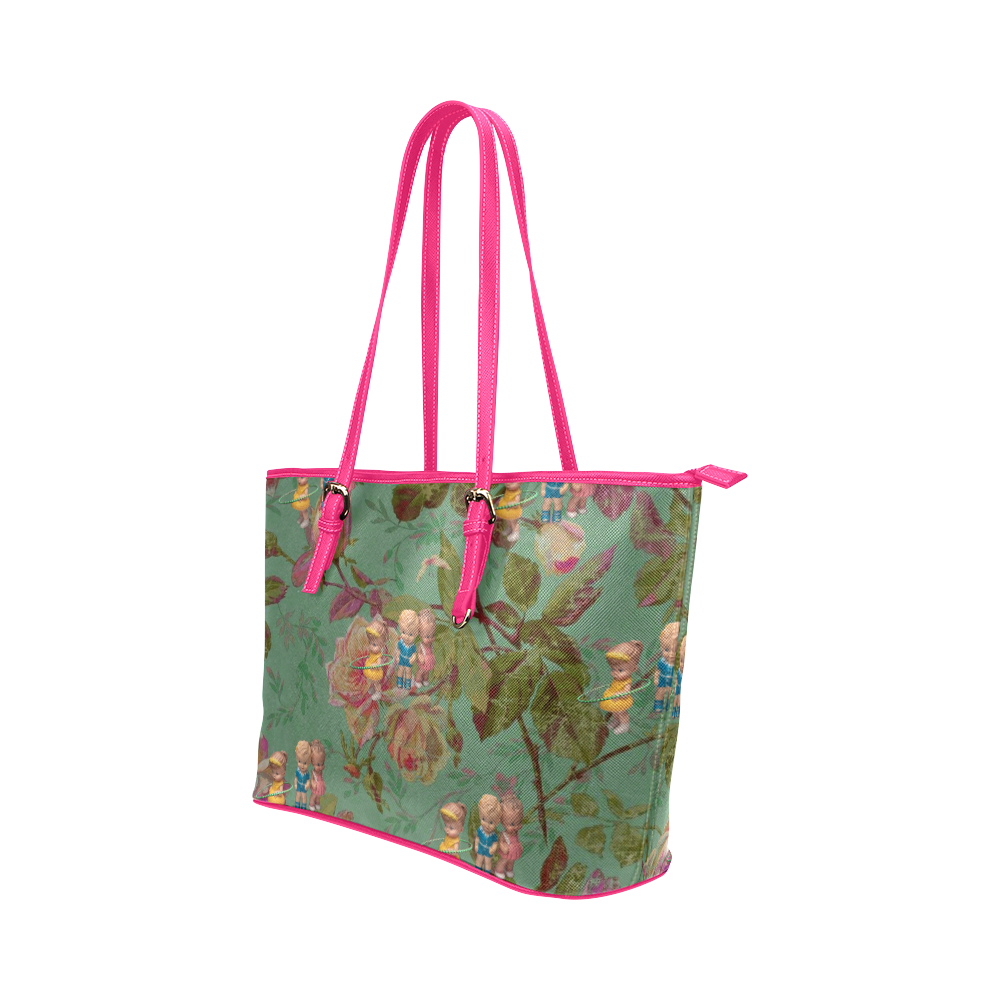 Hooping in The Rose Garden Leather Tote Bag/Small (Model 1651)