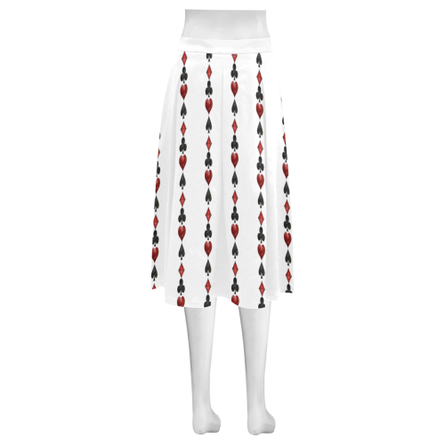 Las Vegas Black and Red Casino Poker Card Shapes on White Mnemosyne Women's Crepe Skirt (Model D16)