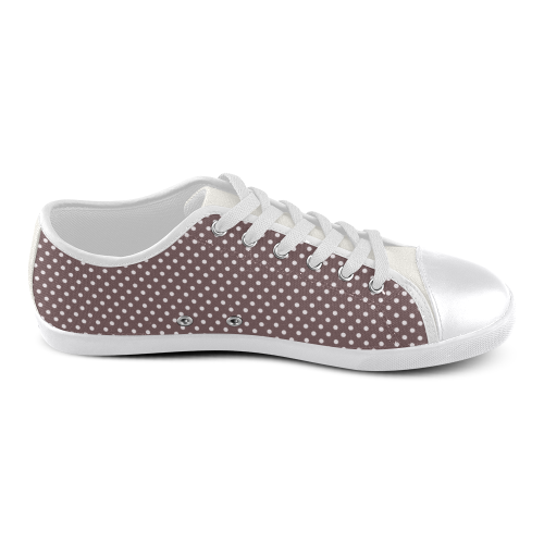 Chocolate brown polka dots Canvas Shoes for Women/Large Size (Model 016)