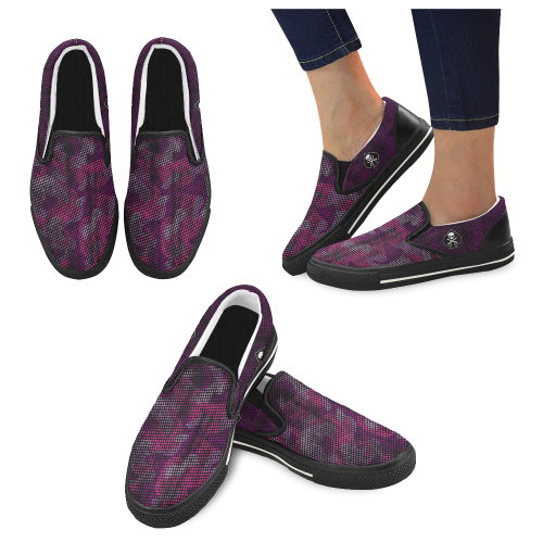 LADIES_CAMO_PINK_BLK Women's Unusual Slip-on Canvas Shoes (Model 019)