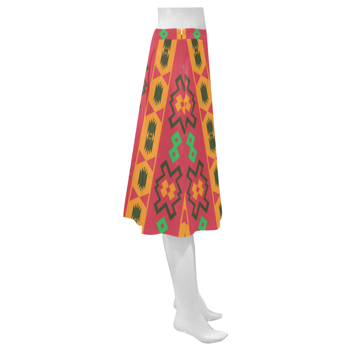 Tribal shapes in retro colors (2) Mnemosyne Women's Crepe Skirt (Model D16)