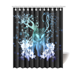 Awesome wolf with flowers Shower Curtain 69"x84"