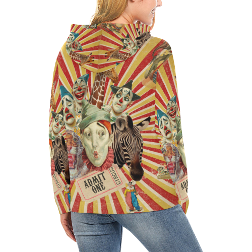 Funny Circus Clowns All Over Print Hoodie for Women (USA Size) (Model H13)