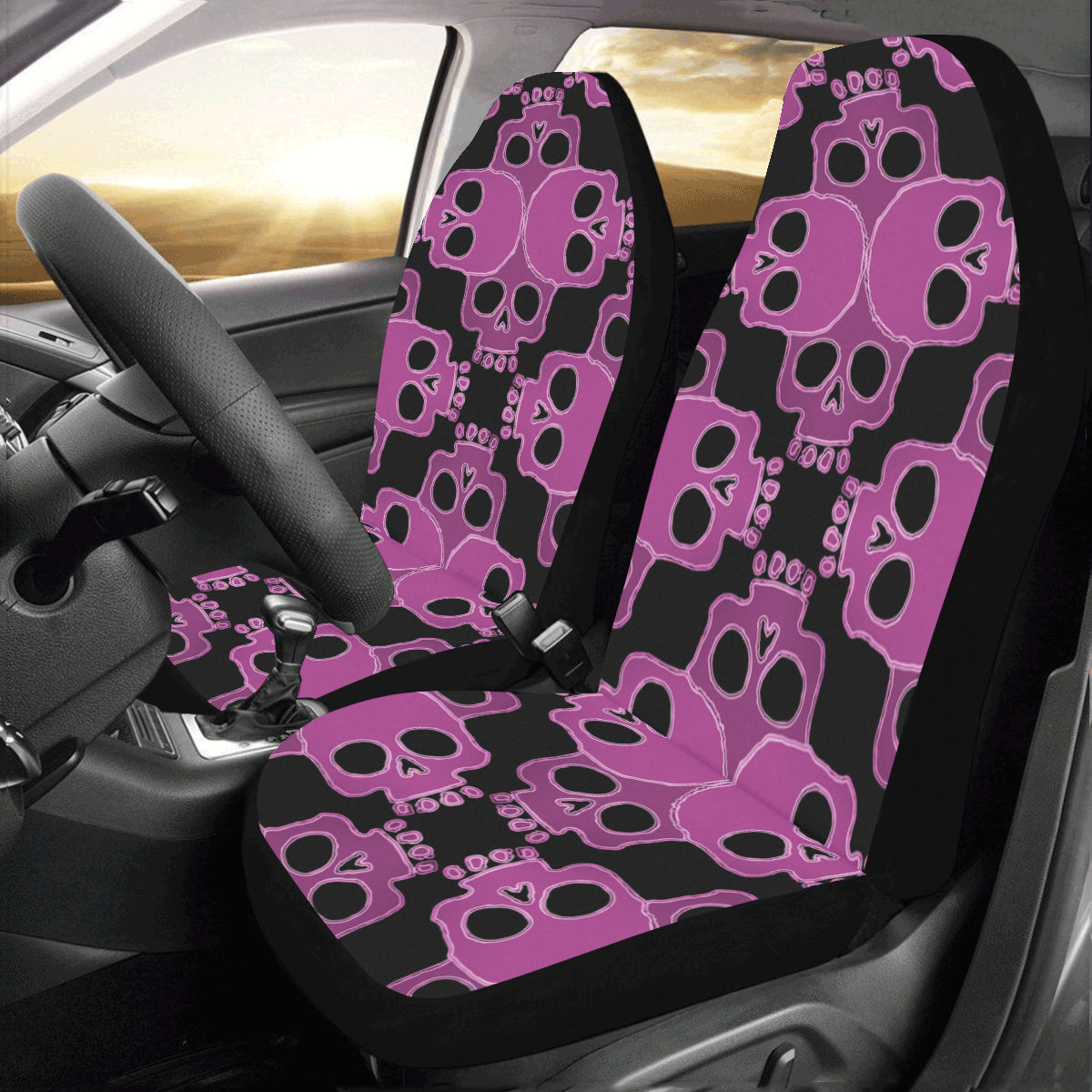 Pink Skull Jigsaw Car Seat Covers (Set of 2)