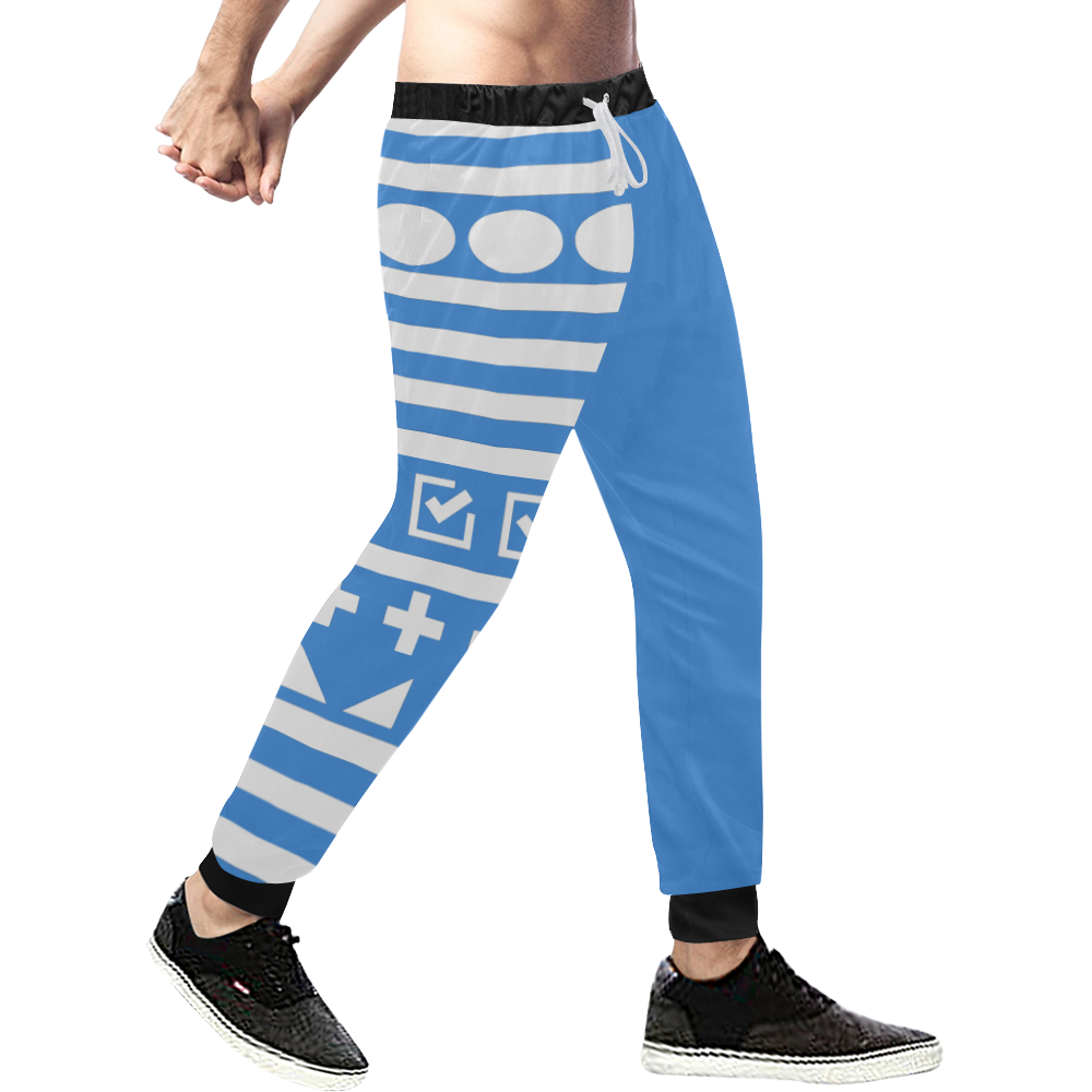 lamonki white patterned blue Men's All Over Print Sweatpants (Model L11)