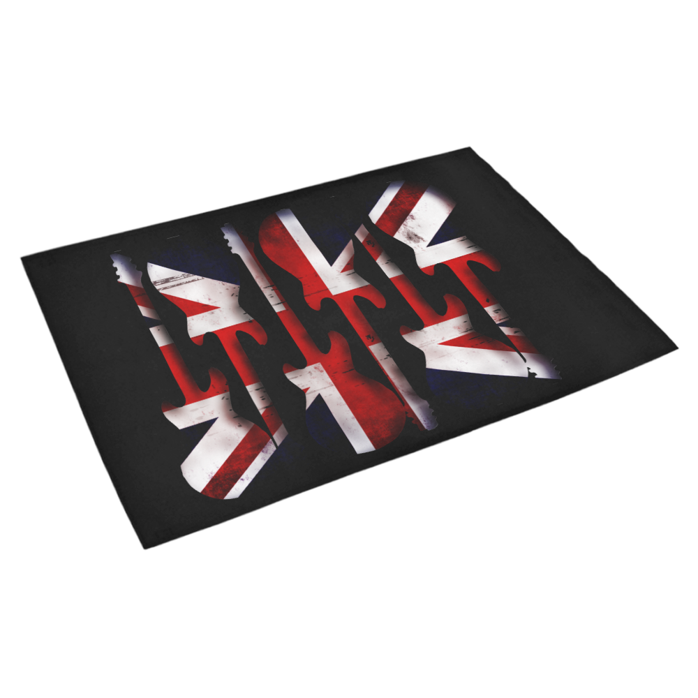 Union Jack British UK Flag Guitars on Black Azalea Doormat 30" x 18" (Sponge Material)