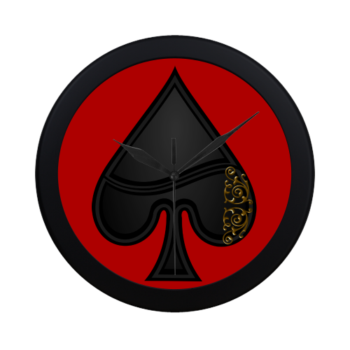 Spade Las Vegas Symbol Playing Card Shape  (Red/Black Frame) Circular Plastic Wall clock