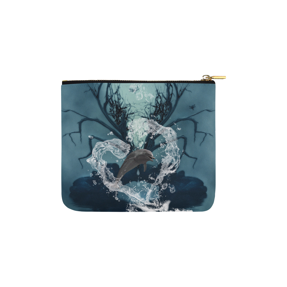 Dolphin jumping by a heart Carry-All Pouch 6''x5''
