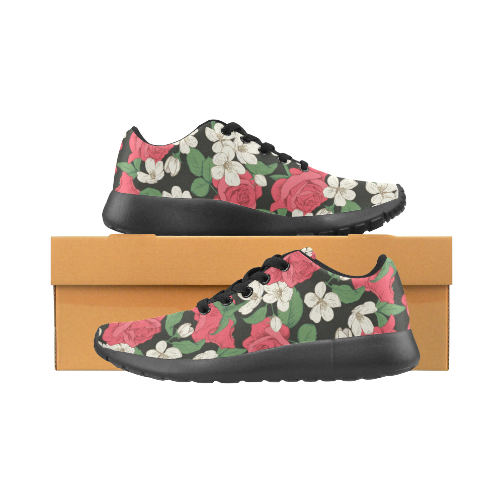 Pink, White and Black Floral Women's Running Shoes/Large Size (Model 020)