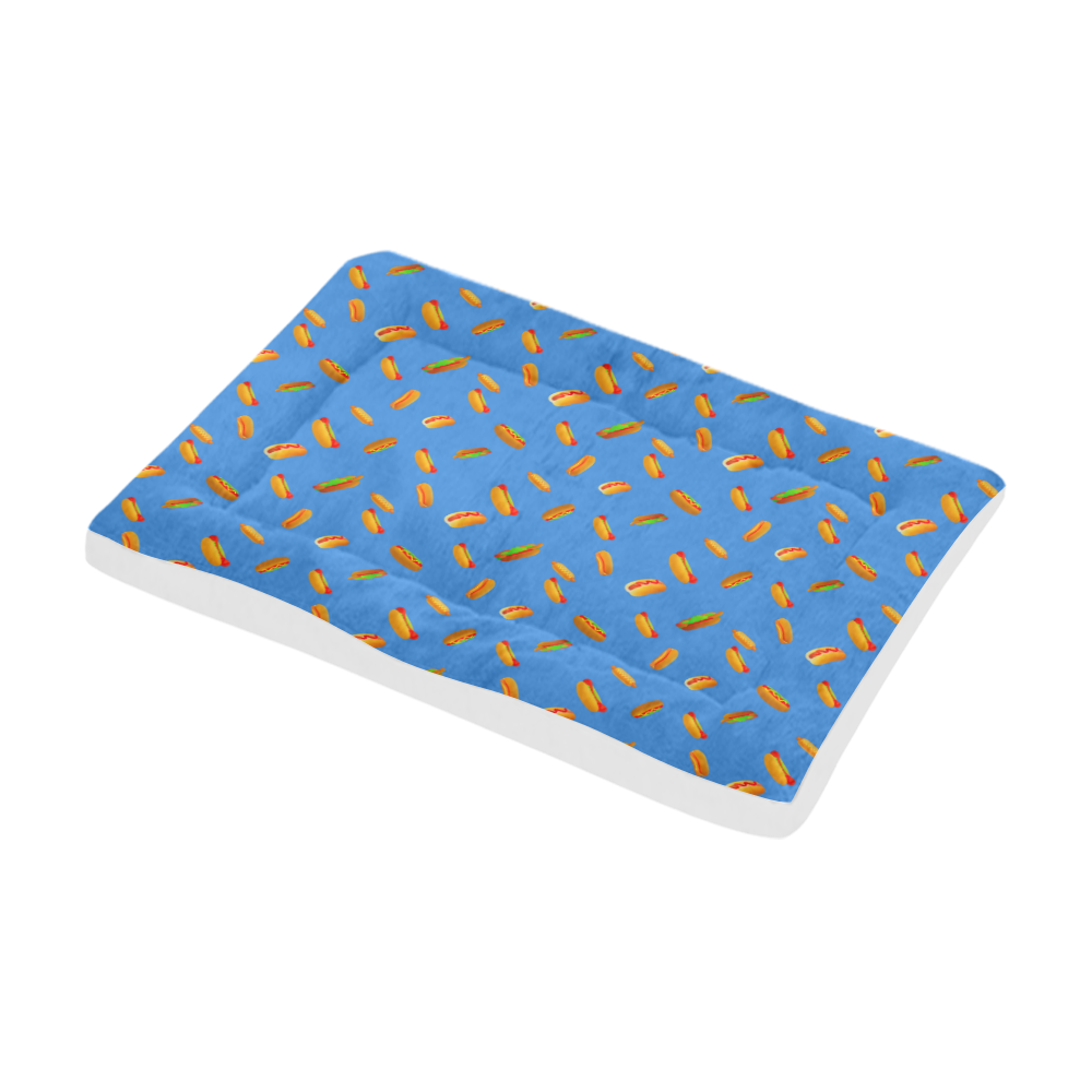 Hot Dog Pattern on Blue Pet Bed 54"x37"