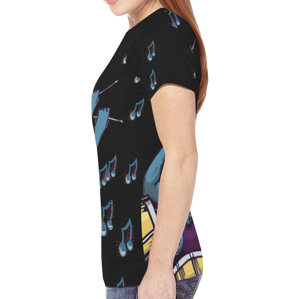 All Over Shirt Ganesha Drummer Music Design New All Over Print T-shirt for Women (Model T45)