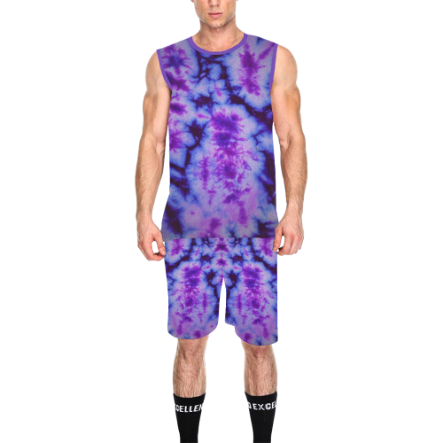tie dye in shades of blue and purple All Over Print Basketball Uniform