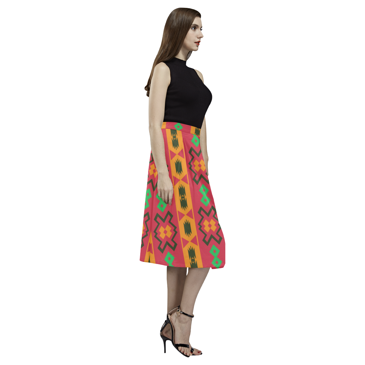 Tribal shapes in retro colors (2) Aoede Crepe Skirt (Model D16)