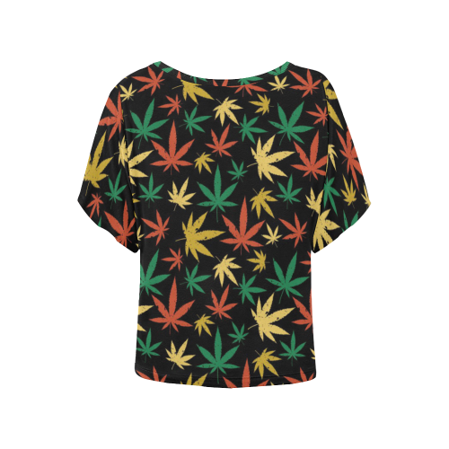 Cannabis Pattern Women's Batwing-Sleeved Blouse T shirt (Model T44)