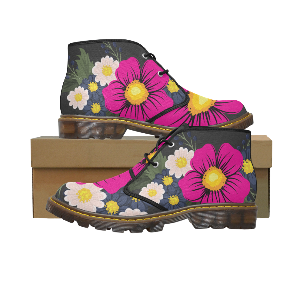 FLORAL DESIGN 22 Women's Canvas Mid-Top Boots (Model 2402-1)