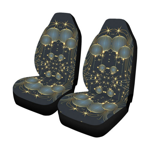 Golden Christmas Ornaments on Blue Car Seat Covers (Set of 2)