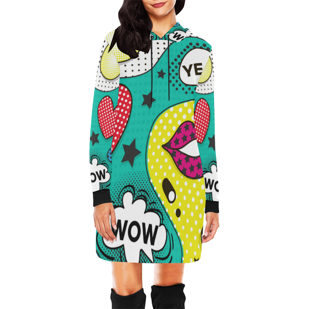 Trendy Pop Art All Over Print Hoodie Mini Dress (Model H27)