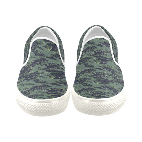 Jungle Tiger Stripe Green Camouflage Men's Unusual Slip-on Canvas Shoes (Model 019)