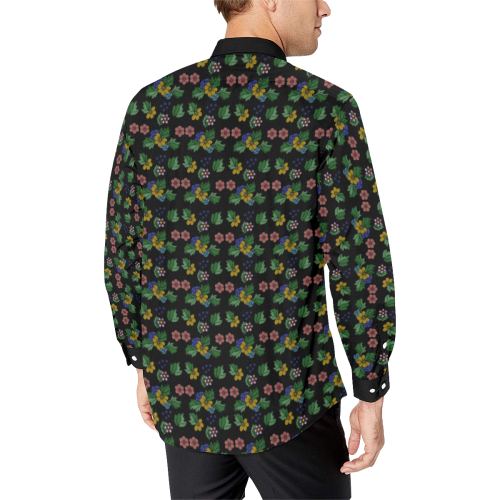 black floral Men's All Over Print Casual Dress Shirt (Model T61)