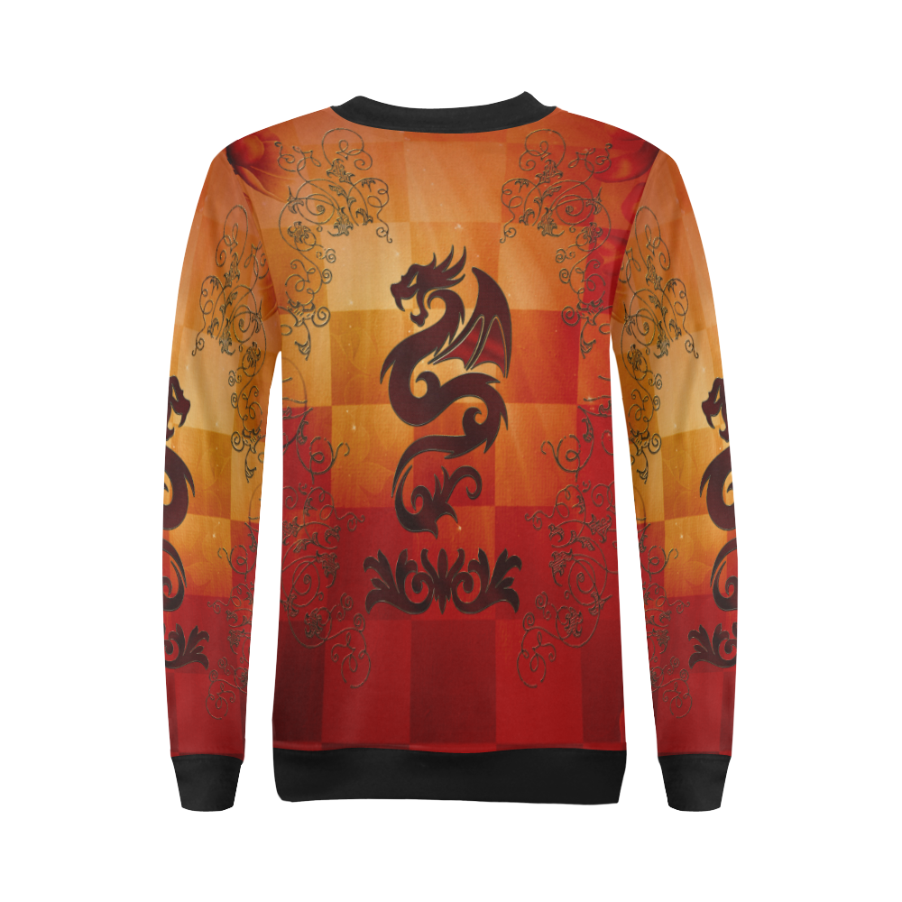 Tribal dragon  on vintage background All Over Print Crewneck Sweatshirt for Women (Model H18)