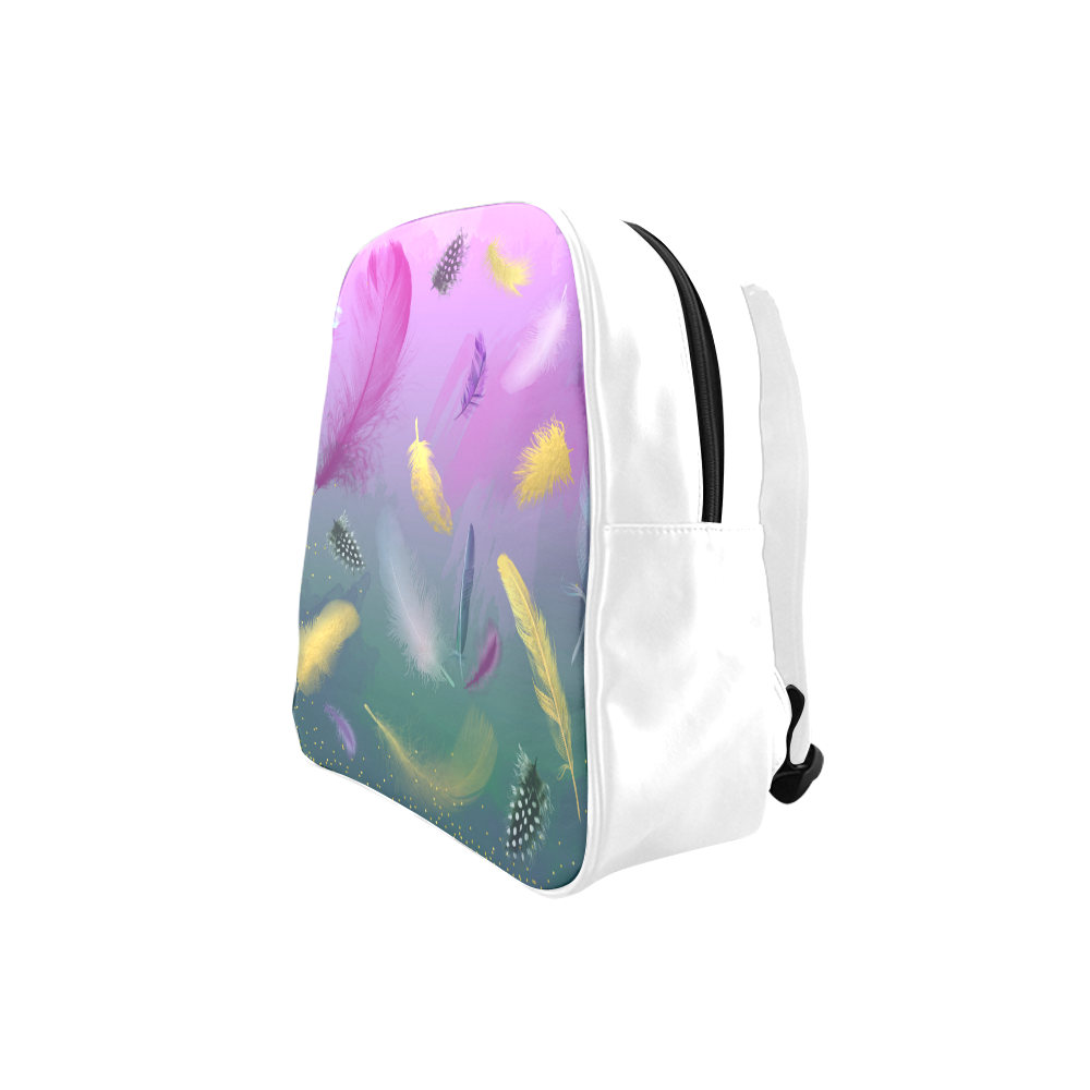 Dancing Feathers - Pink and Green School Backpack (Model 1601)(Small)