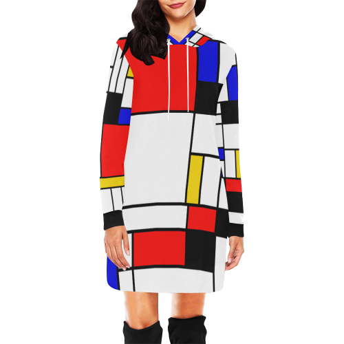 Bauhouse Composition Mondrian Style All Over Print Hoodie Mini Dress (Model H27)