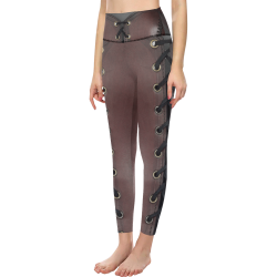 Lace up Leather Texture Print Women's All Over Print High-Waisted Leggings (Model L36)