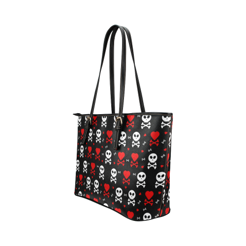 Skull and Crossbones Leather Tote Bag/Small (Model 1651)