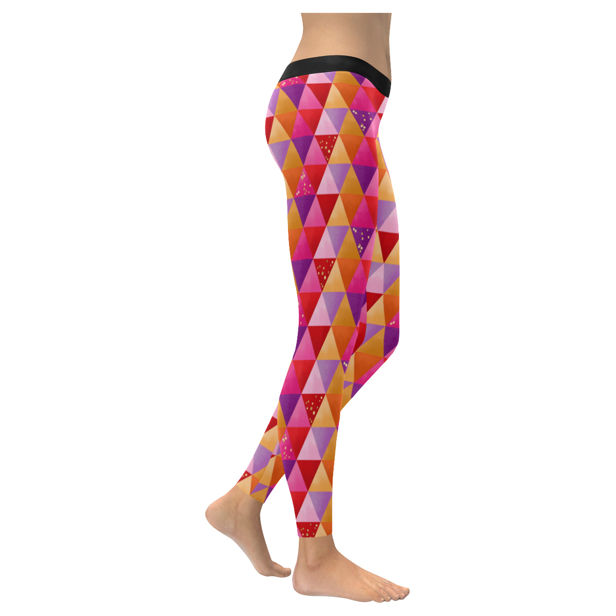 Triangle Pattern - Red Purple Pink Orange Yellow Women's Low Rise Leggings (Invisible Stitch) (Model L05)