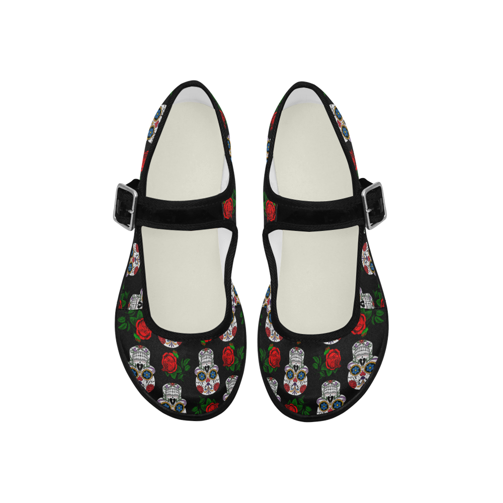 skull pattern black Mila Satin Women's Mary Jane Shoes (Model 4808)
