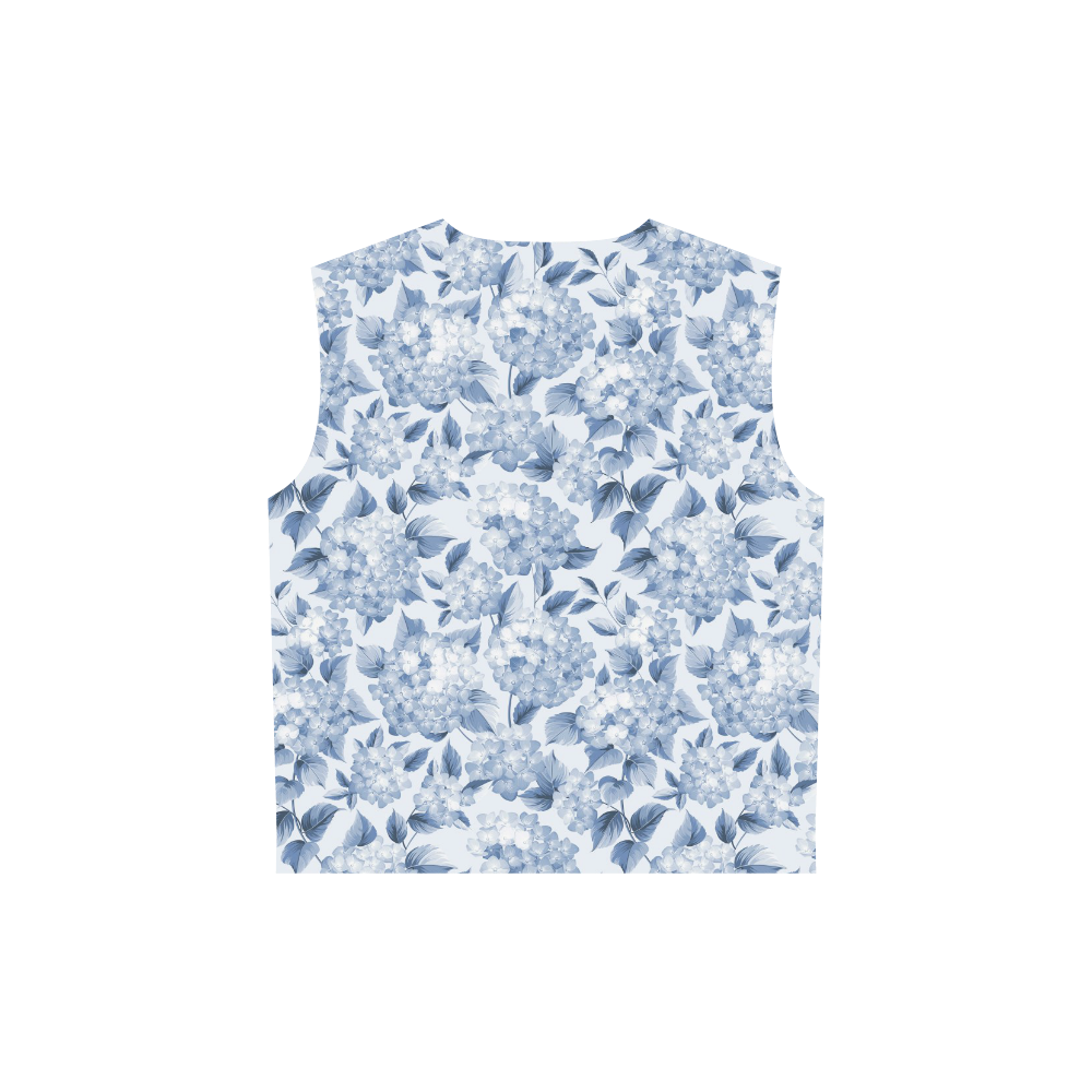 Blue and White Floral Pattern All Over Print Sleeveless Hoodie for Women (Model H15)
