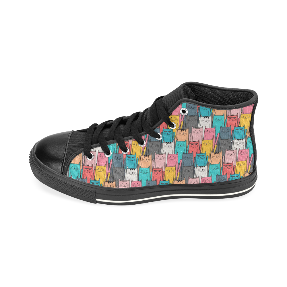 Cartoon Cat Pattern High Top Canvas Shoes for Kid (Model 017)