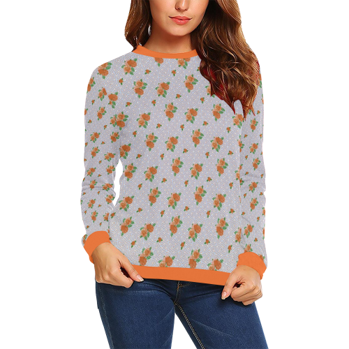 Roses and Pattern 1A by JamColors All Over Print Crewneck Sweatshirt for Women (Model H18)