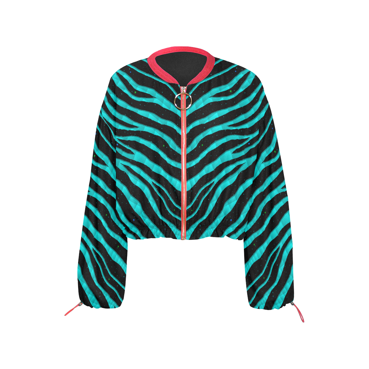 Ripped SpaceTime Stripes - Cyan Cropped Chiffon Jacket for Women (Model H30)