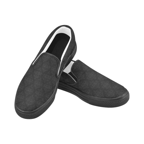 Black on Black Pattern Slip-on Canvas Shoes for Men/Large Size (Model 019)