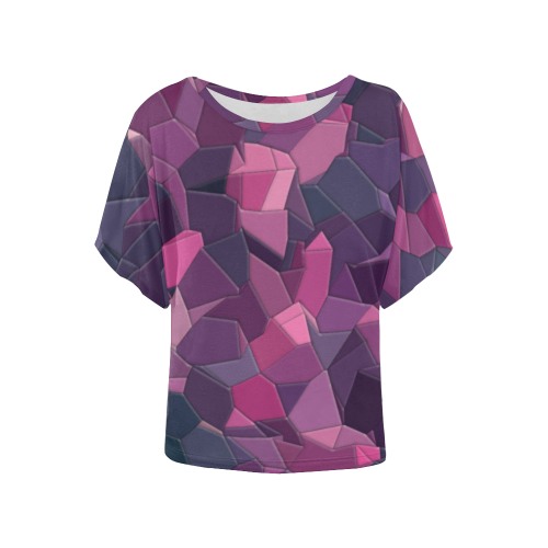 purple pink magenta mosaic #purple Women's Batwing-Sleeved Blouse T shirt (Model T44)